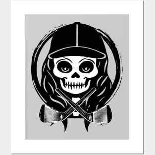 Female Golfer Skull and Golf Clubs Black Logo Posters and Art